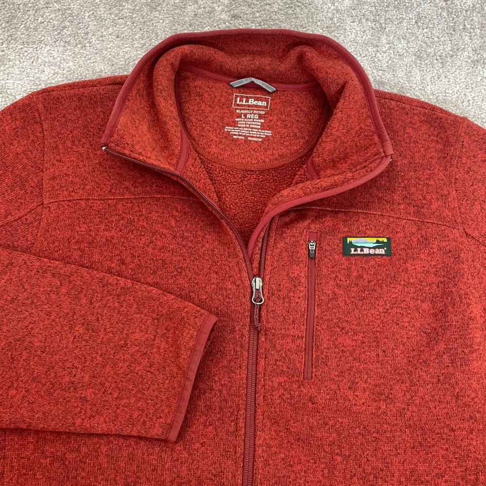 LL Bean Jacket Mens Large Sweater Fleece Full Zip Jacket Red